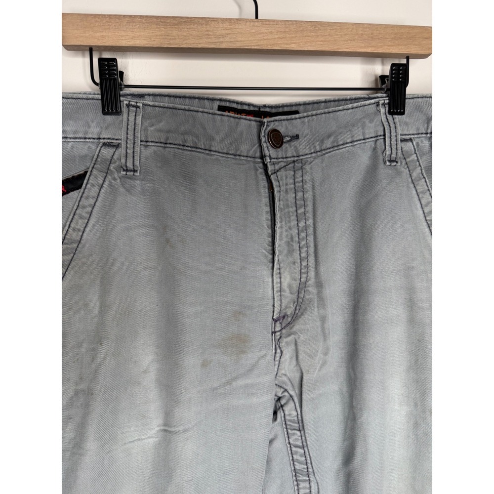 Ariat Work M4 Low Rise Boot Cut Grey Canvas Pants Distressed Faded Mens 34X30 - Picture 7 of 13